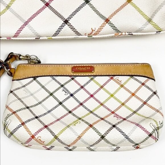 Coach Peyton Tattersall Cream Plaid Tote Bag & Matching Wristlet Set F21924 - Picture 8 of 16